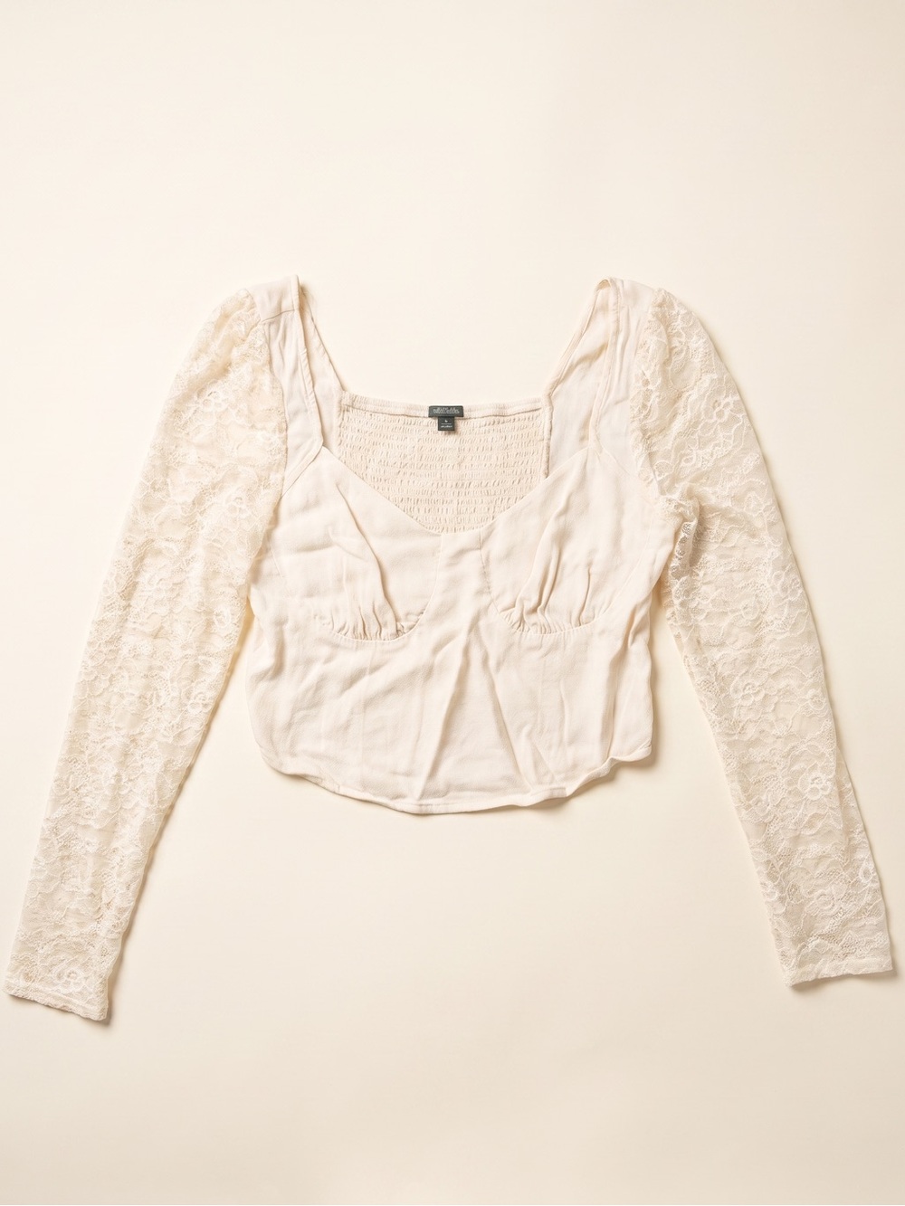 wild fable Cream Lace-Sleeve Cropped Top